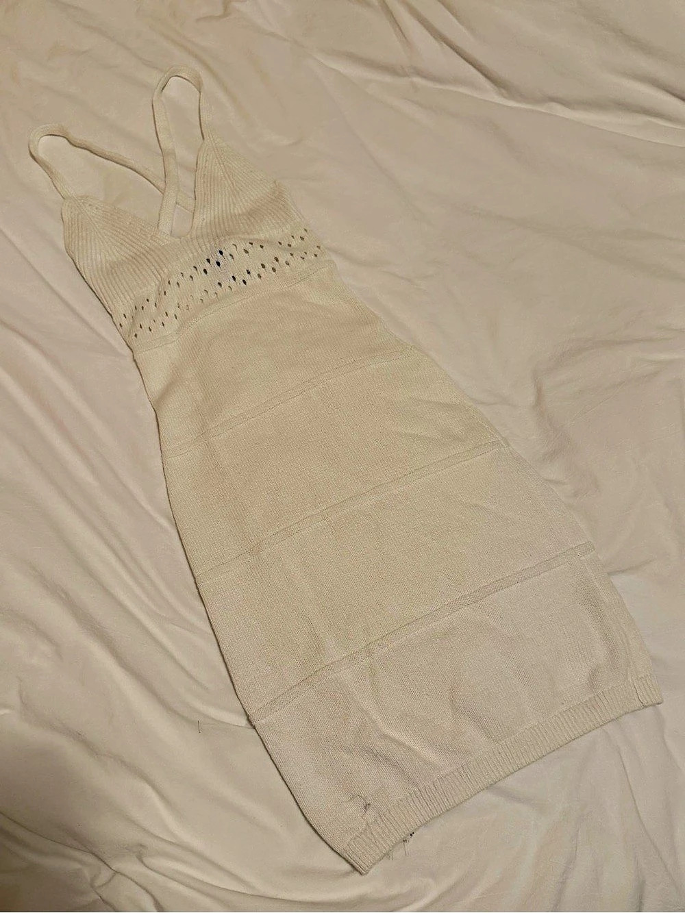 H&M Crochet Cream Knit Mini Bodycon Dress Size XXS